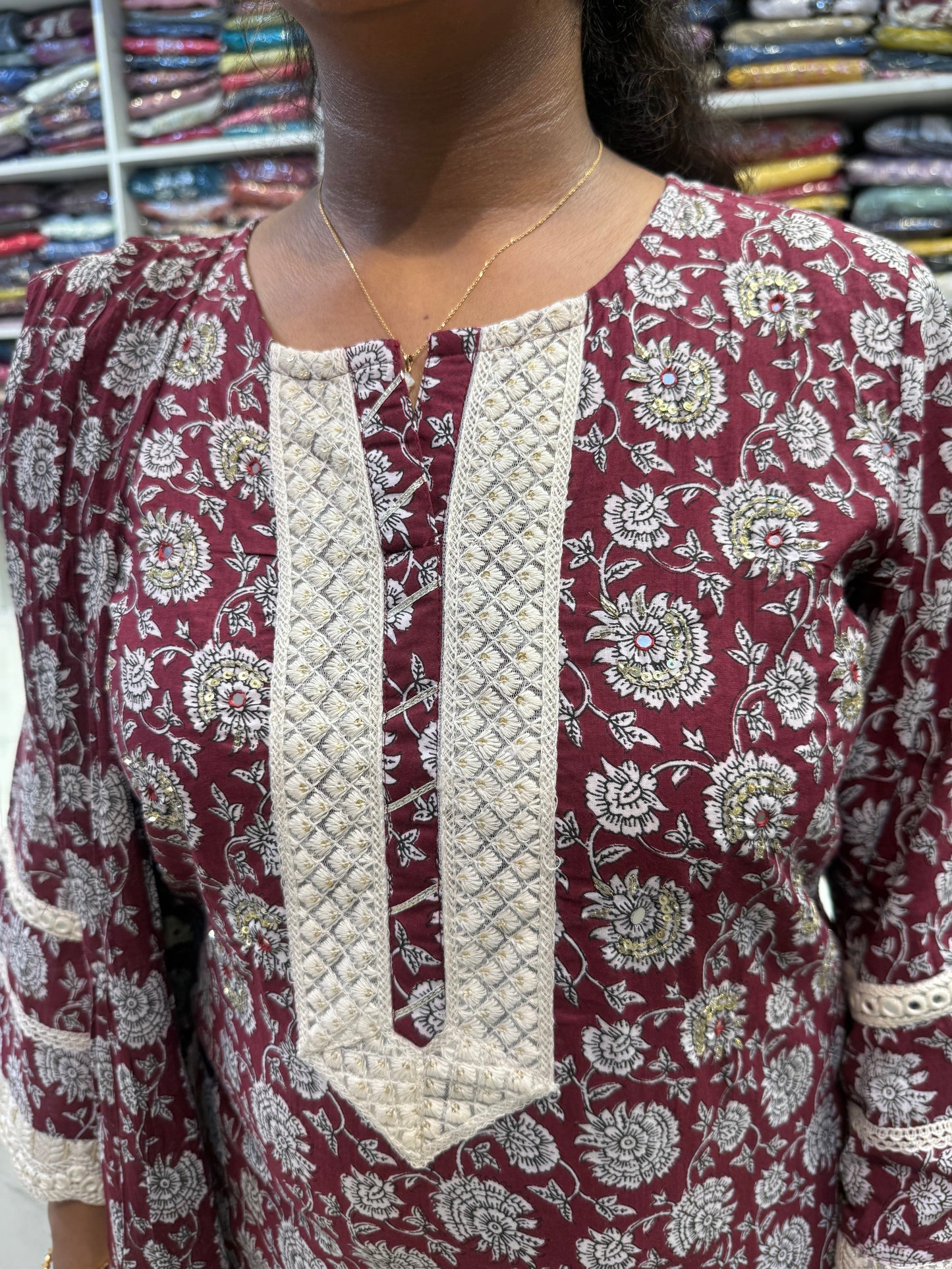 Printed Pure Cotton Kurti With Lace Detail Pant and Dupatta