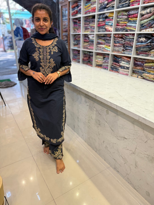 Embroidery Pure Cotton Kurti With Pant and Dupatta