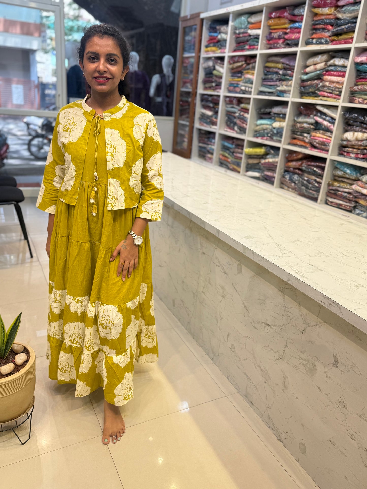 Long Gown With Jacket Pure Cotton Dress