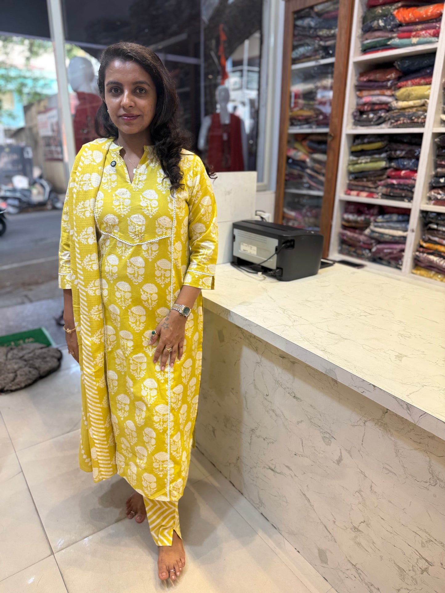 Pure Cotton Thread Embroidery Kurti With Pant and Dupatta-HSC54