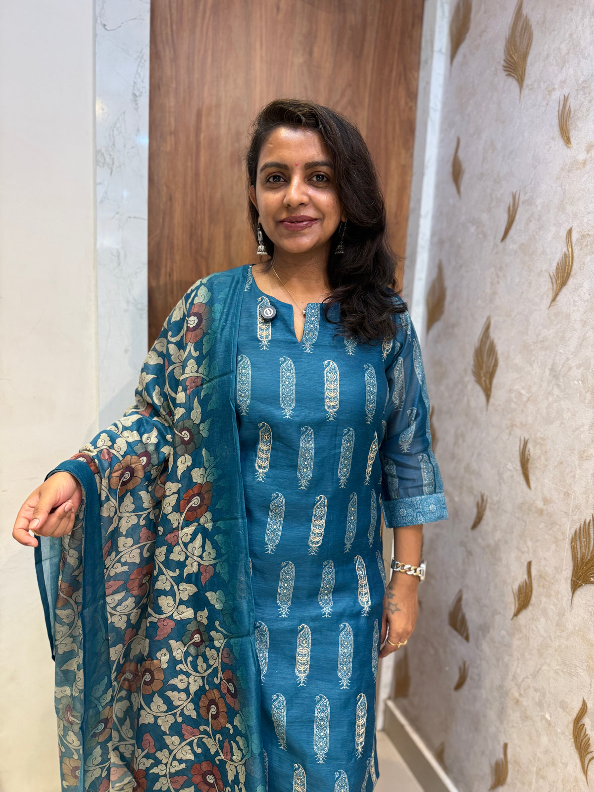 Mango Pure Silk Kurti With pant and Printed Dupatta -HSC1335