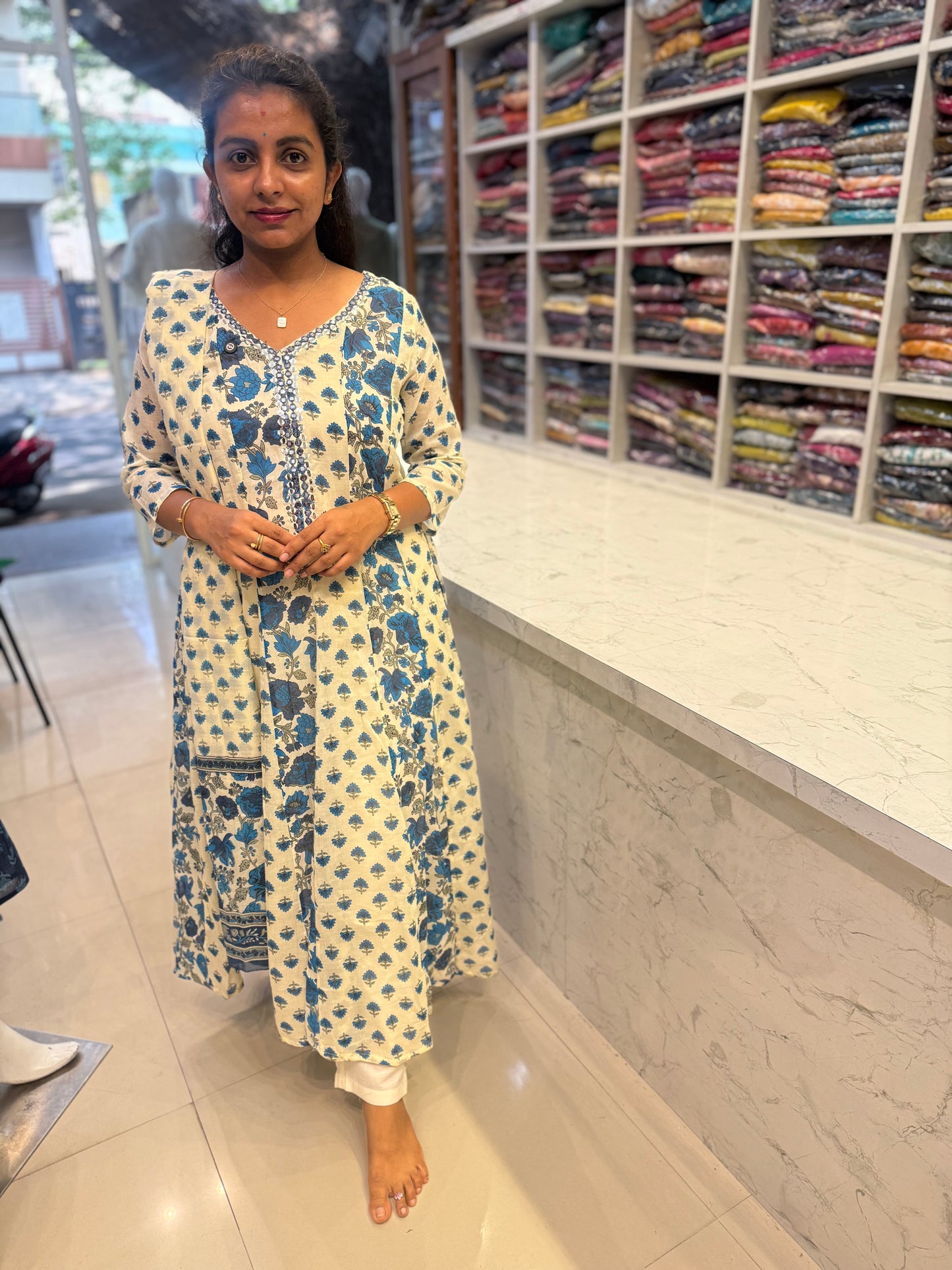 Pure Mul Cotton A-line Kurti With Pant and Dupatta-HSC79