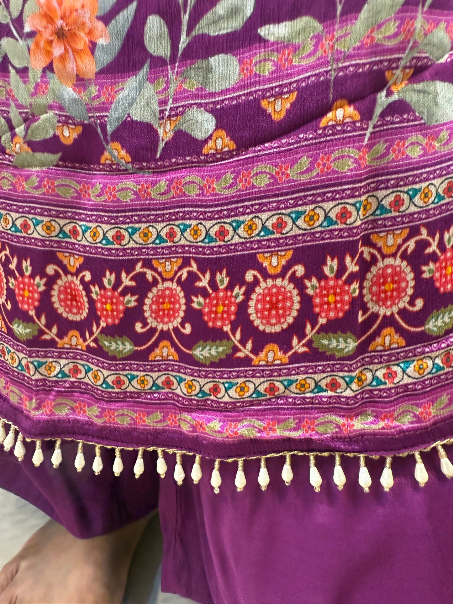Purple Designer A-line Kurti With Pant and Dupatta-HSC46