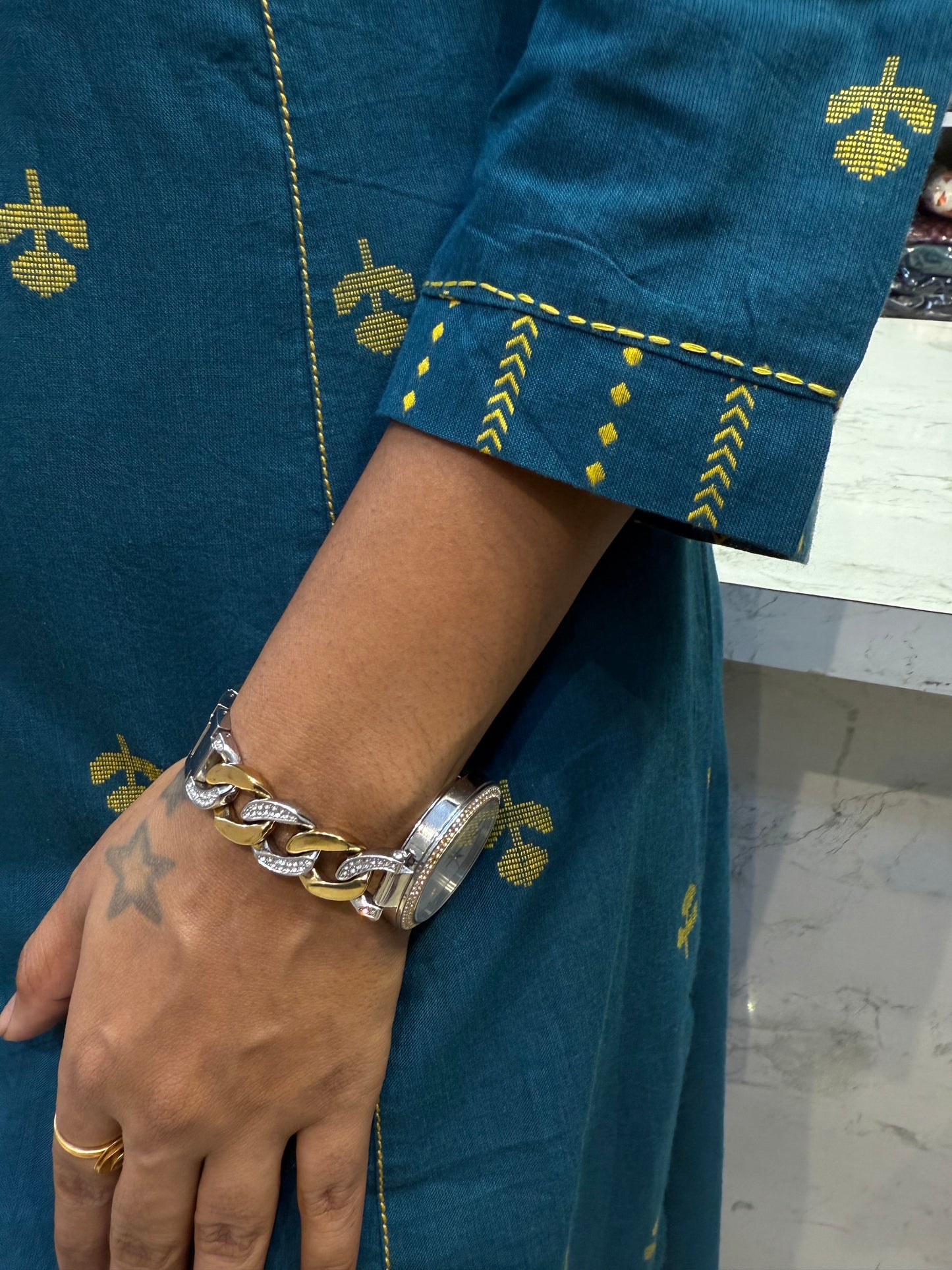 Teal Blue Pure Handloom Cotton Kurti