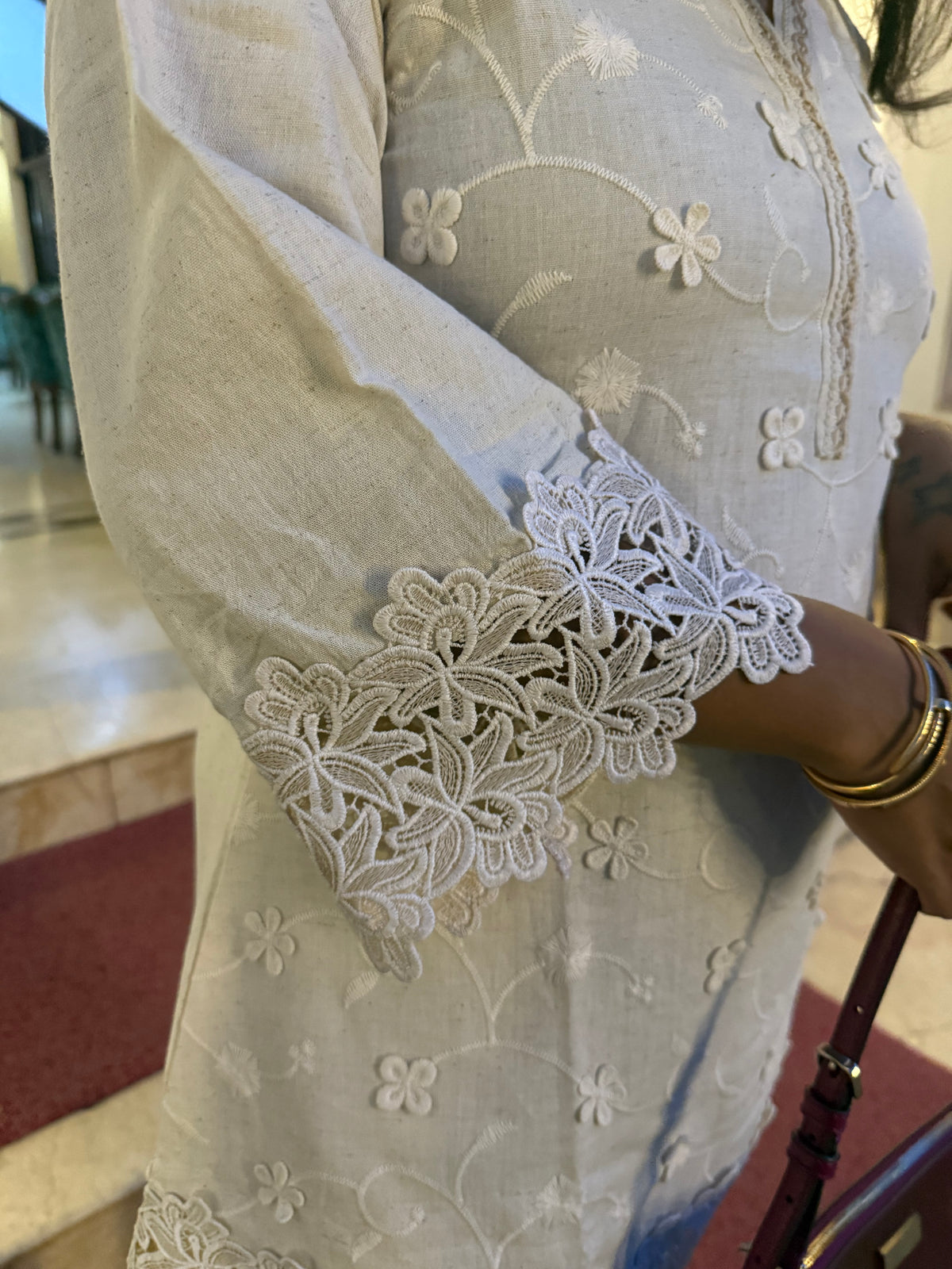 Cutwork Half White Pure Cotton Flex Co-ords Set - HSC1183
