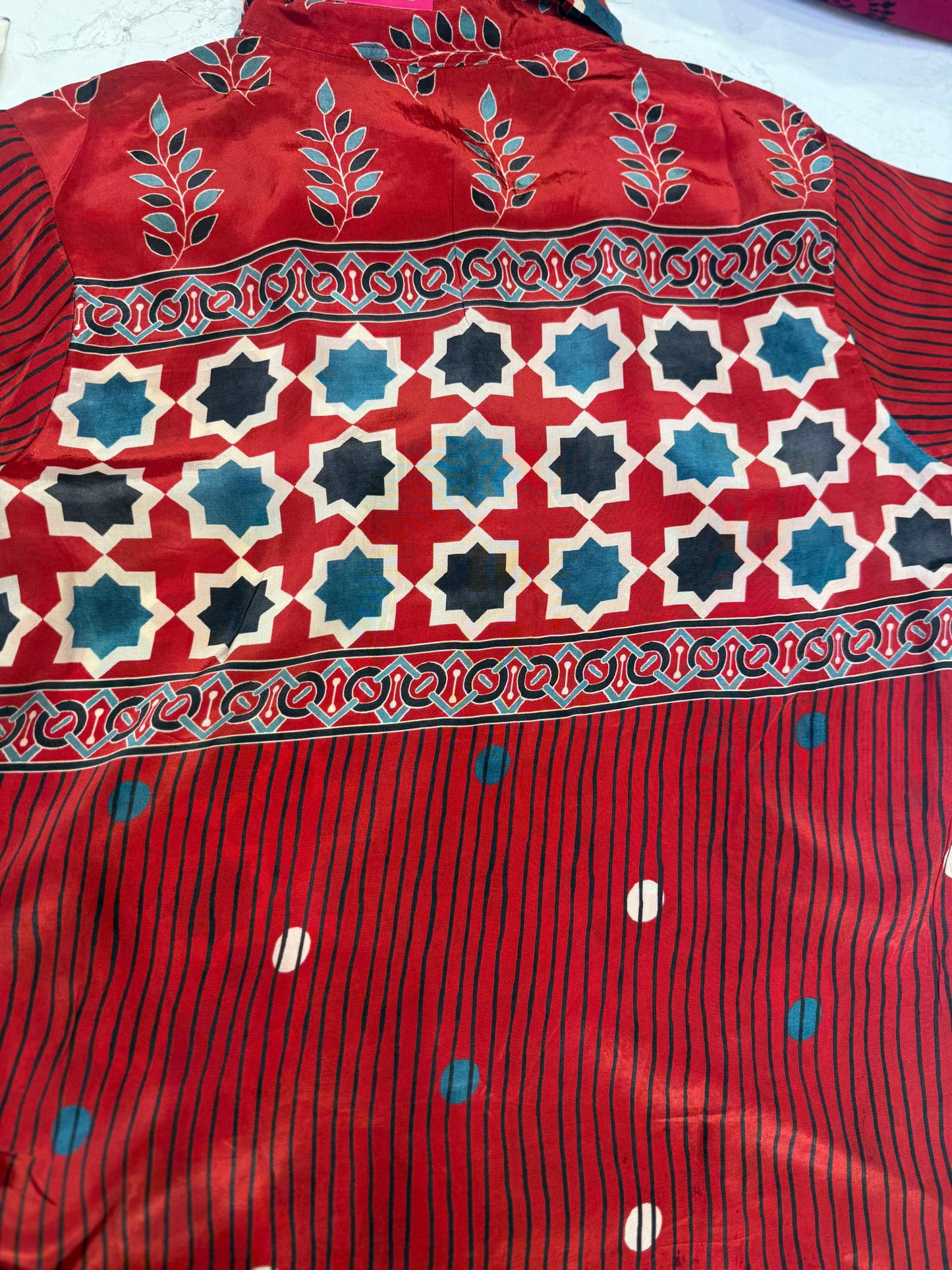 Red Printed Crepe Tunics Top