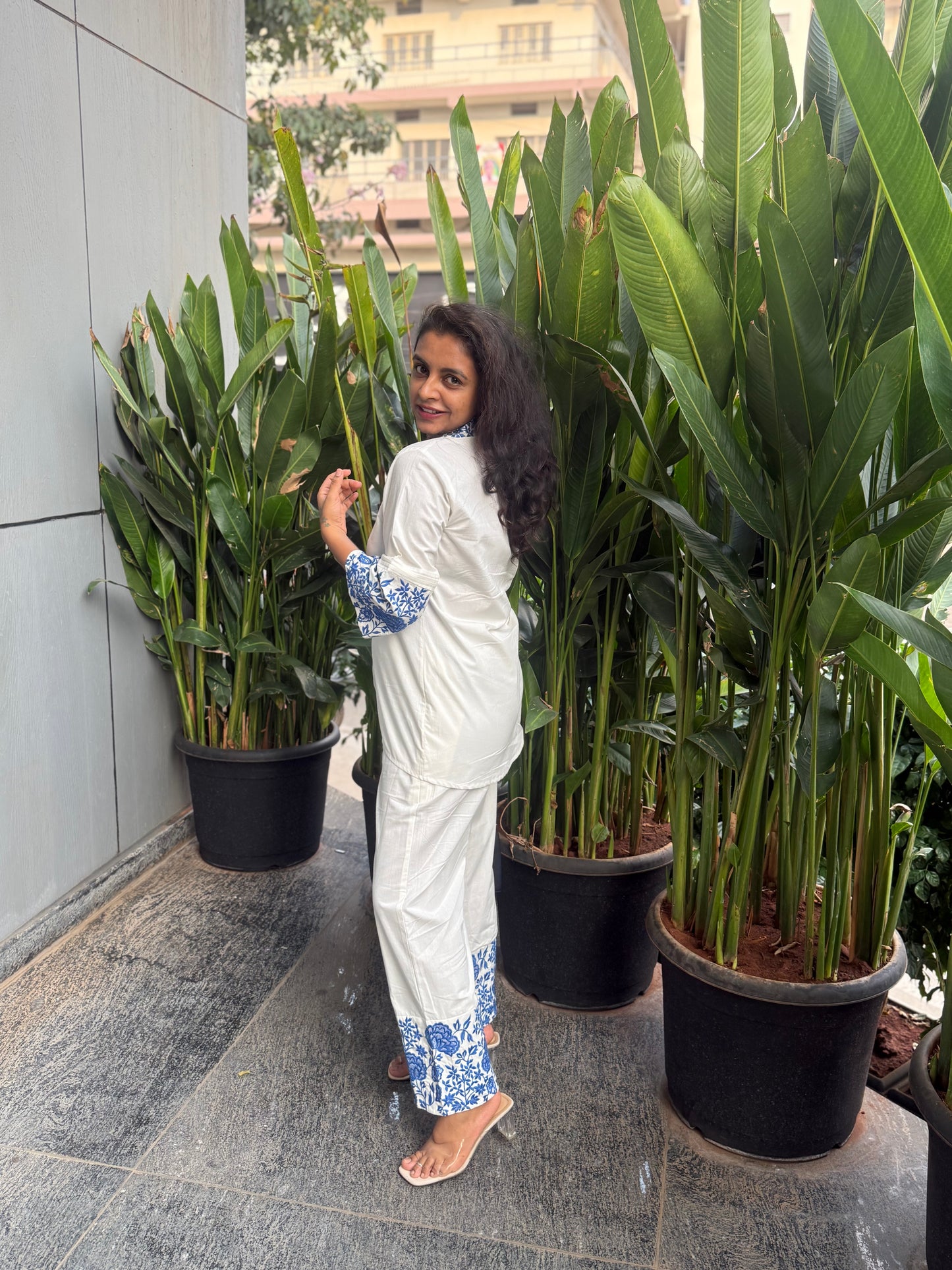 White Cotton Embroidered Co-ords Set-HSC59