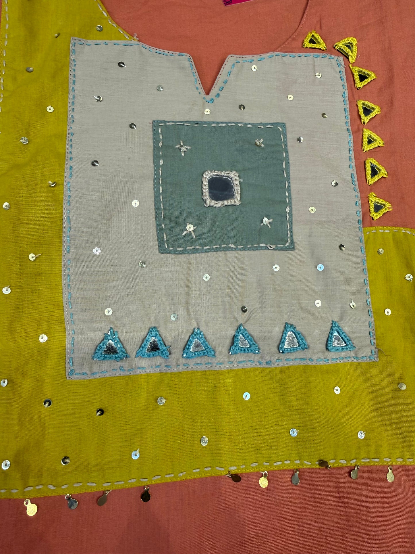 Peach Multi Colour Cotton Kurti With Pant and Dupatta