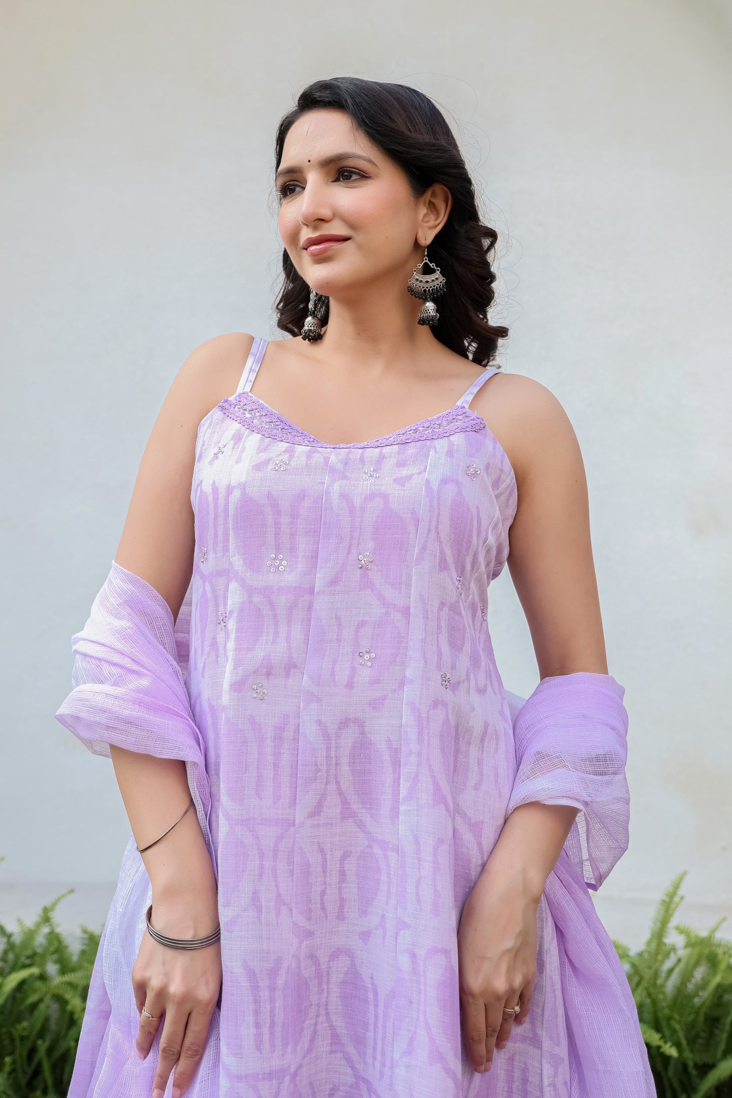 Lavender shoulder straps Cotton Linen Set