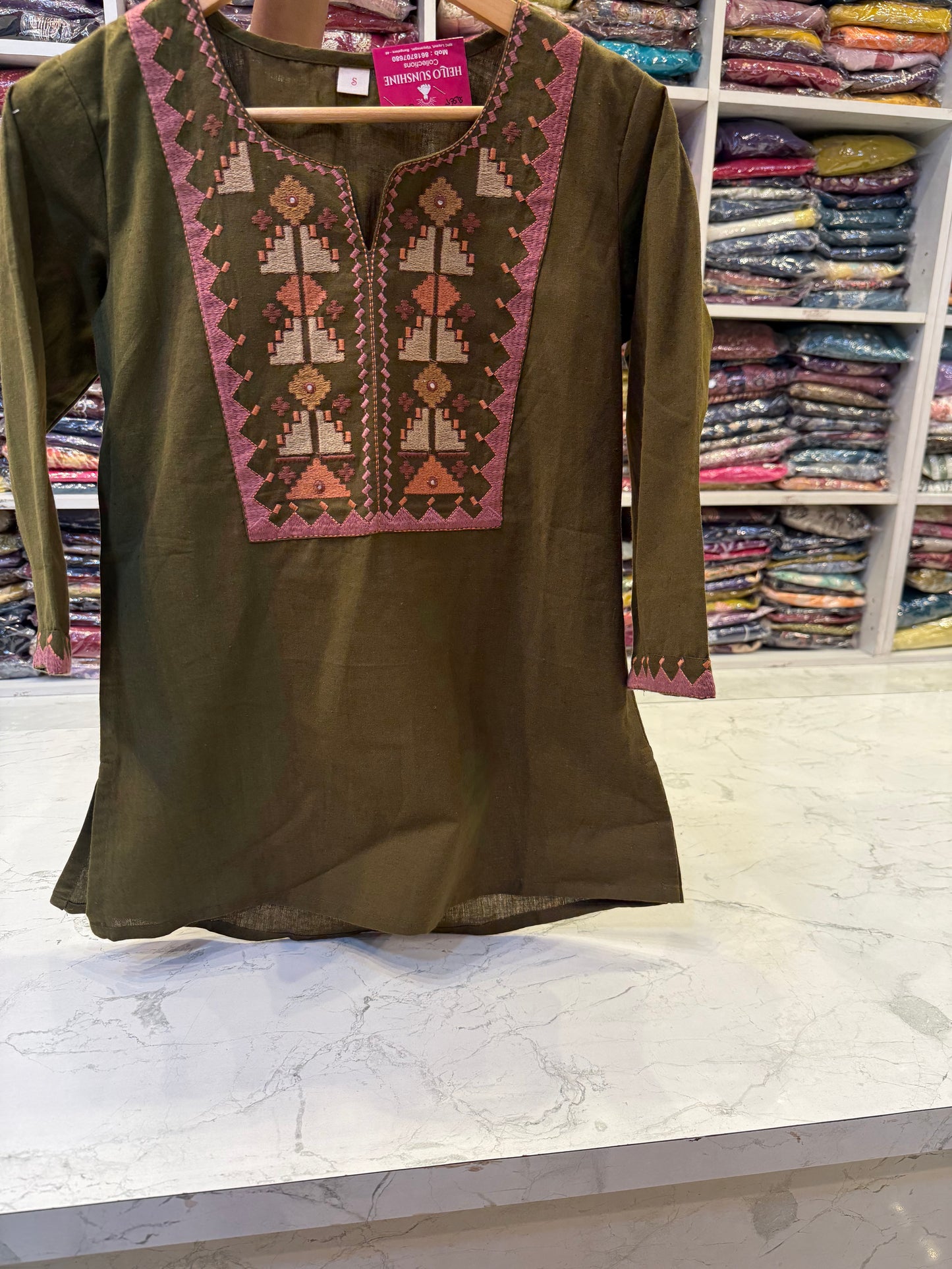 Green Embroidery Pure Cotton Flex Work Tunics Top