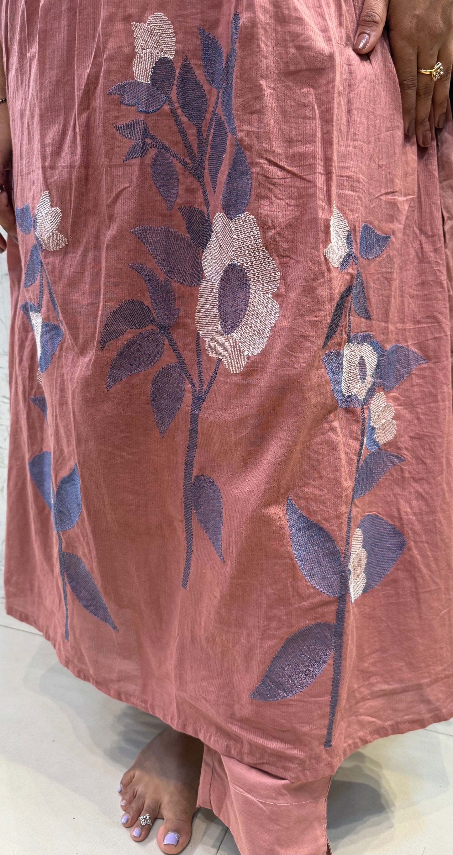 Mauve Mul Cotton A-line Cotton Kurti With Pant and Dupatta