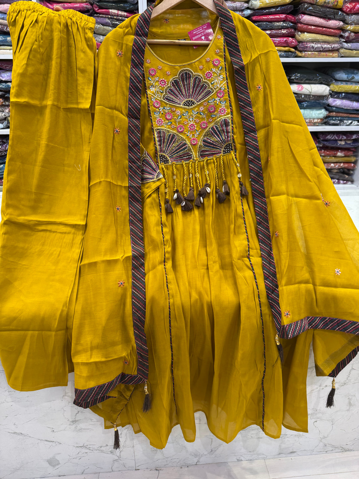 Mustard Embroidery Kurti With Pant and Dupatta -HSC1273