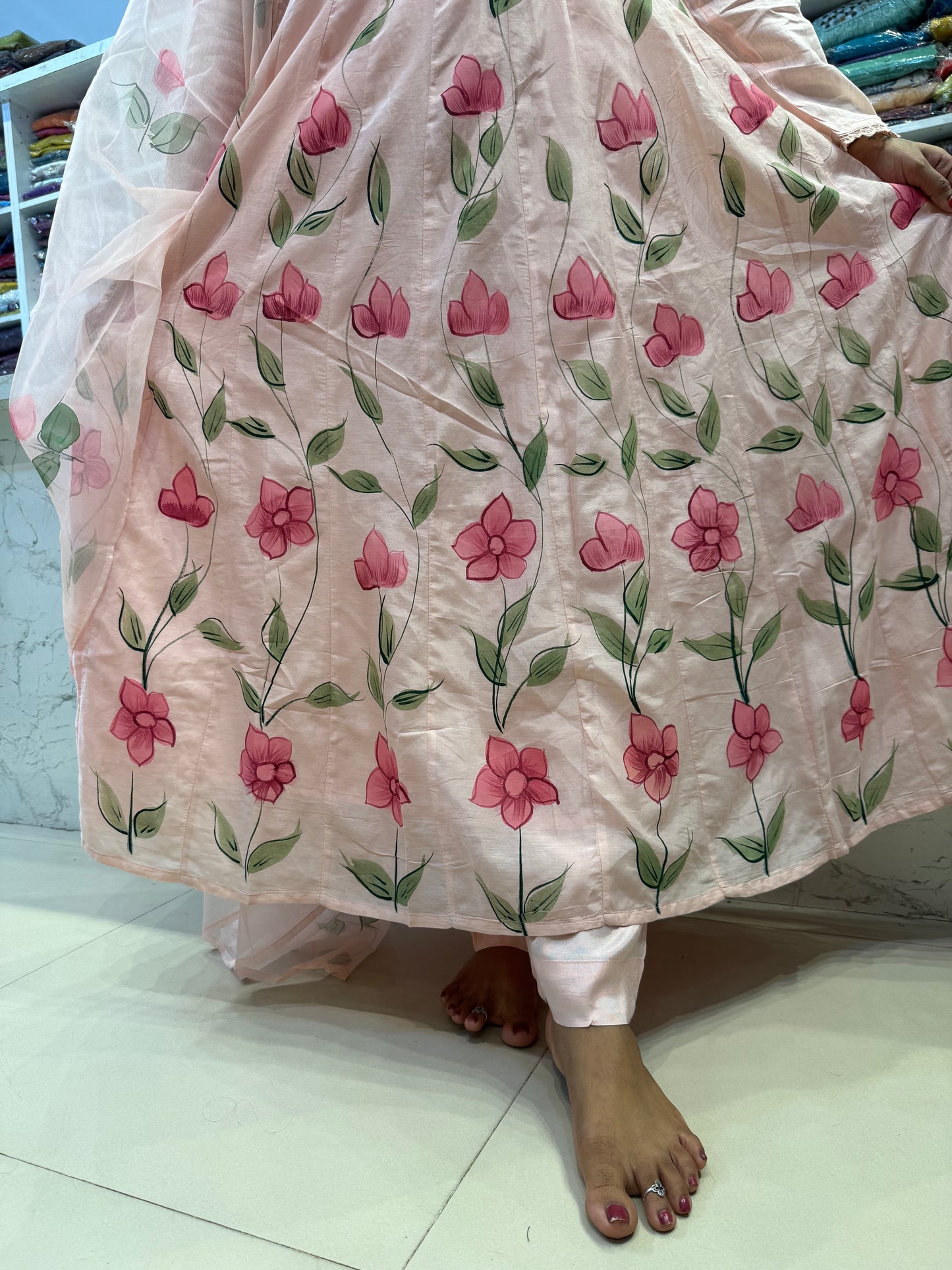 Brush Painted Anarkali Kurti With Pant And Dupatta