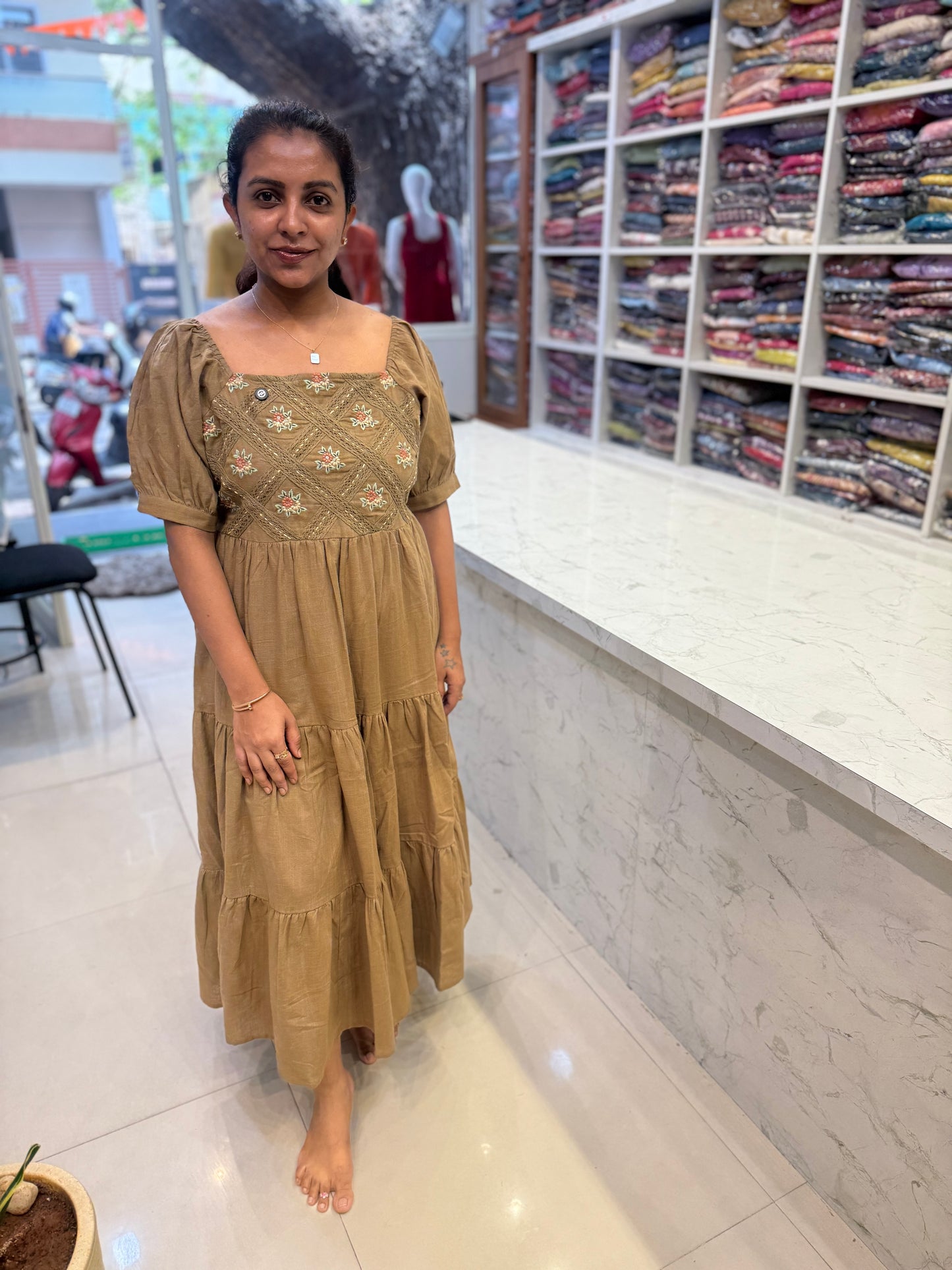 Pure Cotton Tiered Flared Dress-HSC20