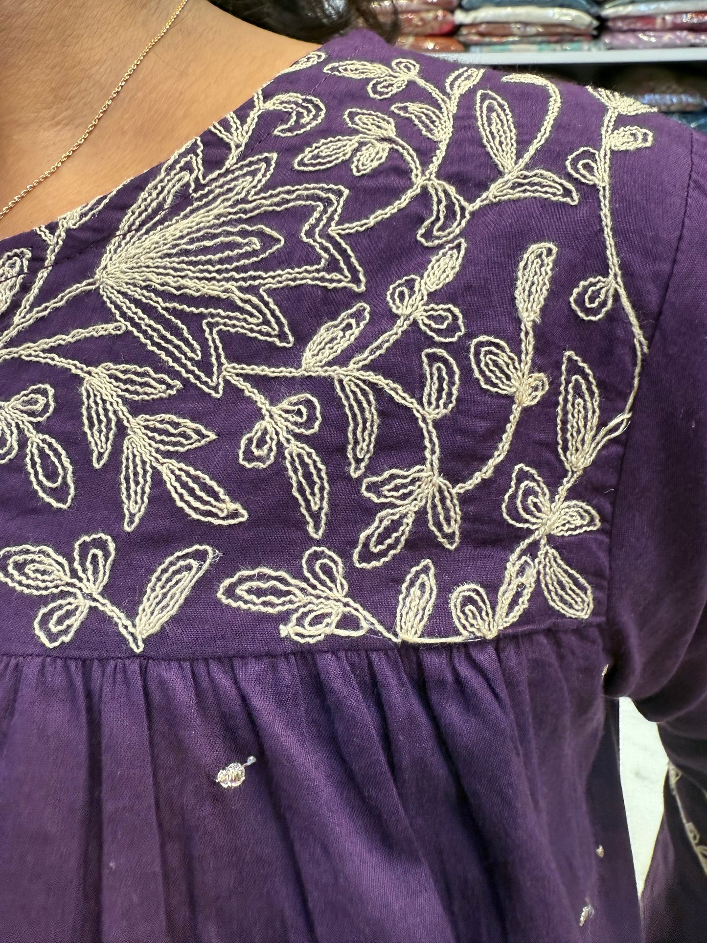 Thread Embroidery Cotton Kurti With Pant and Dupatta