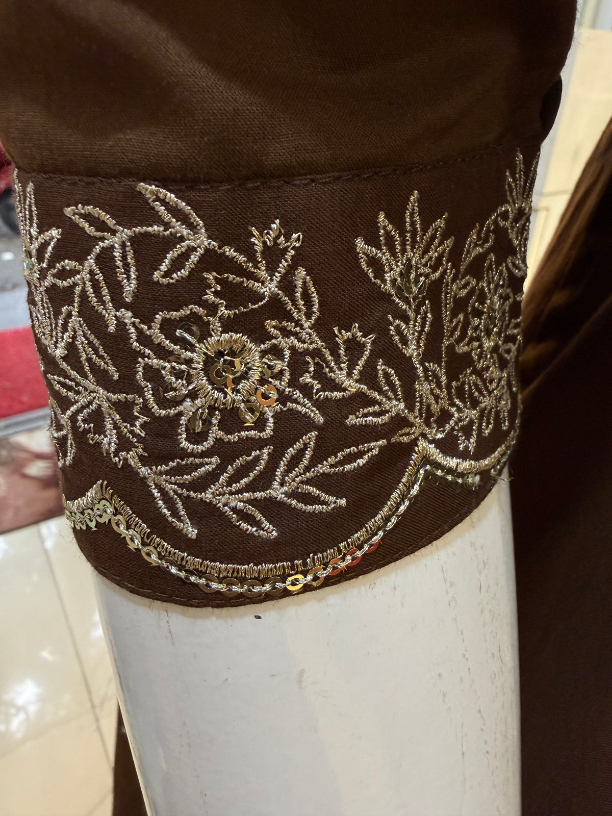 Brown Pure Cotton Embroidered Angarkha  Kurti With Pant and Dupatta - HSC1200