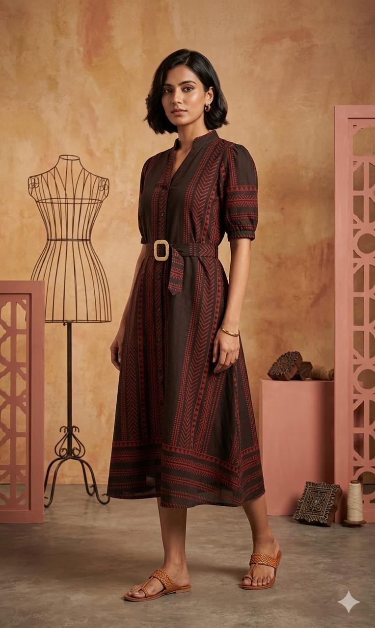 Two Sides Pockets Black Pure Cotton A-line Dress