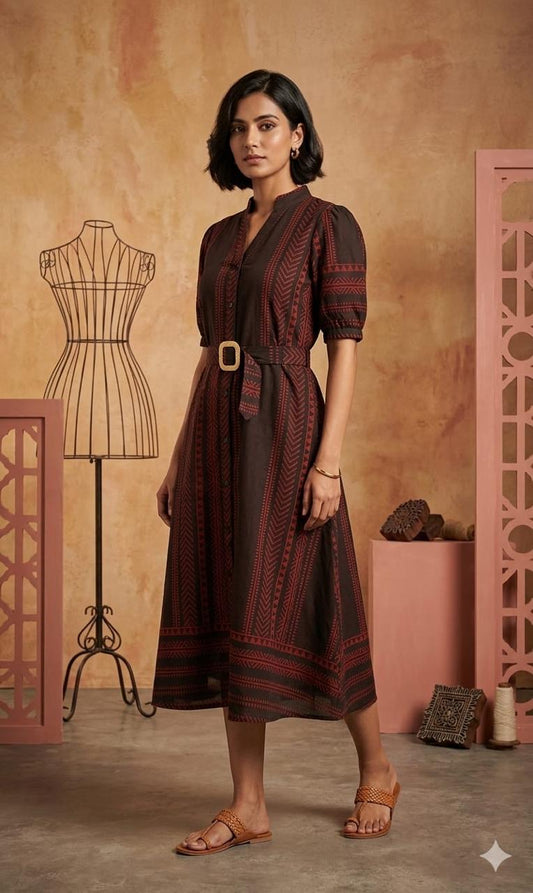 Two Sides Pockets Black Pure Cotton A-line Dress