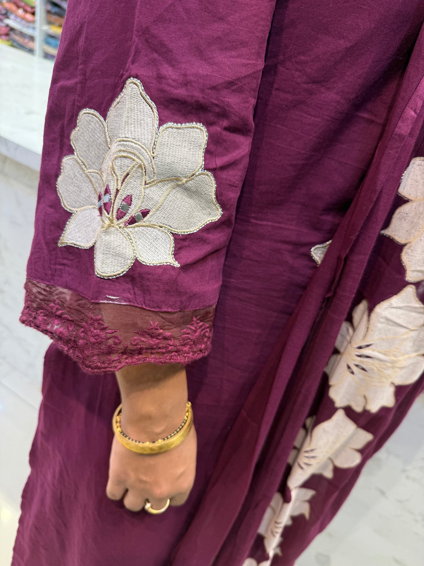 Scallop Cut Work Cotton Kurti With Pant and Dupatta