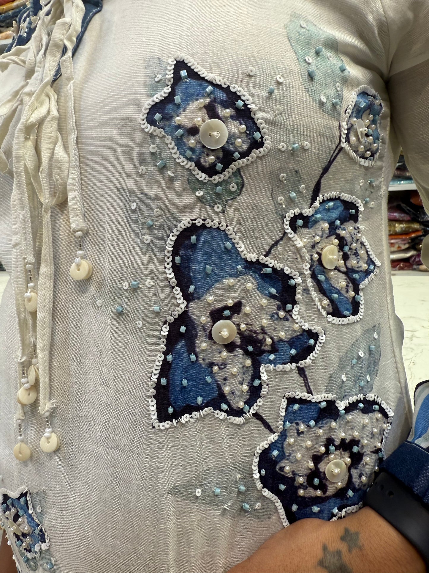 Half White Hand Embroidery Denim Set