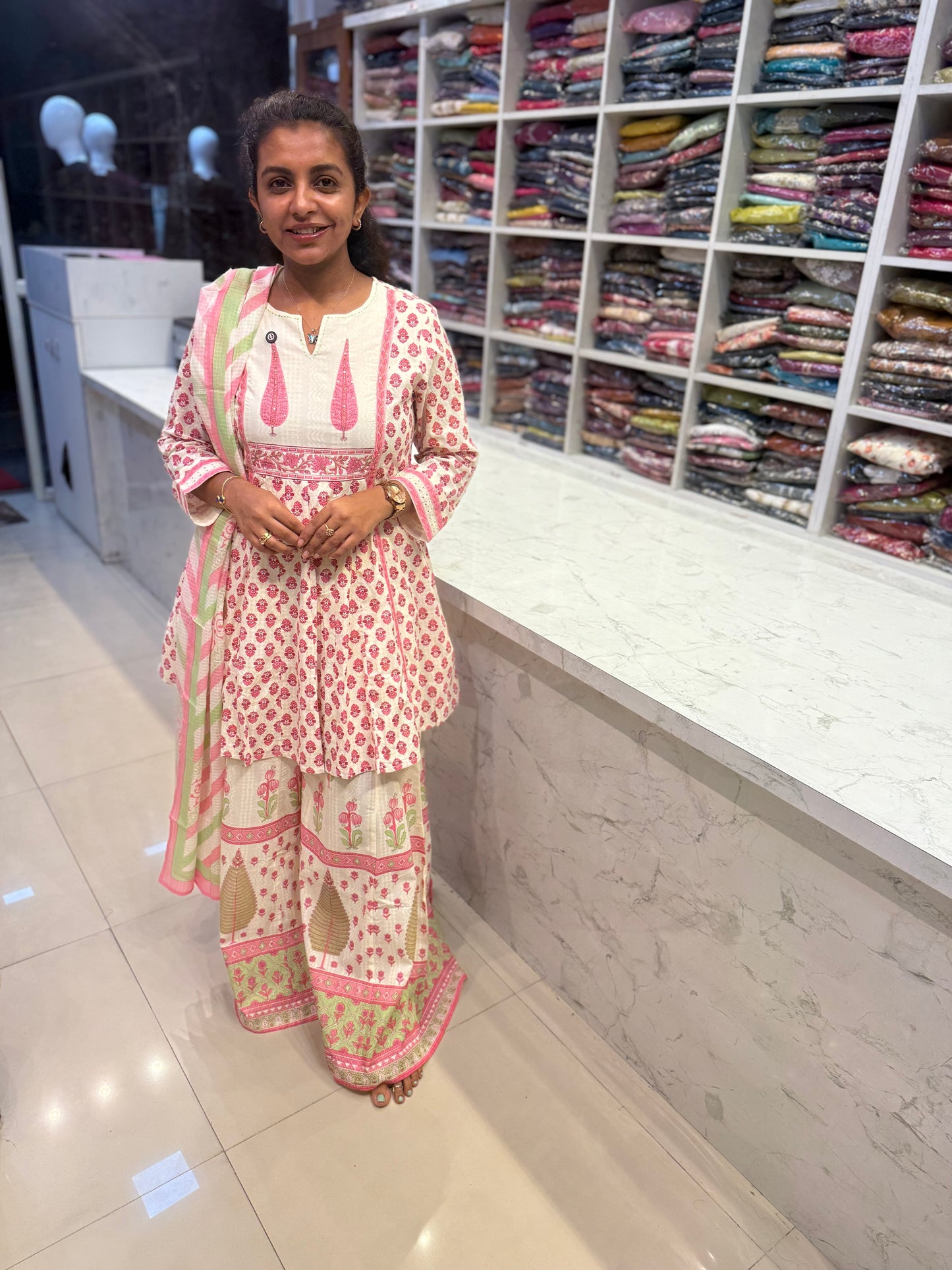 Premium Pure Cotton Block Printed Kurti with pant and Dupatta