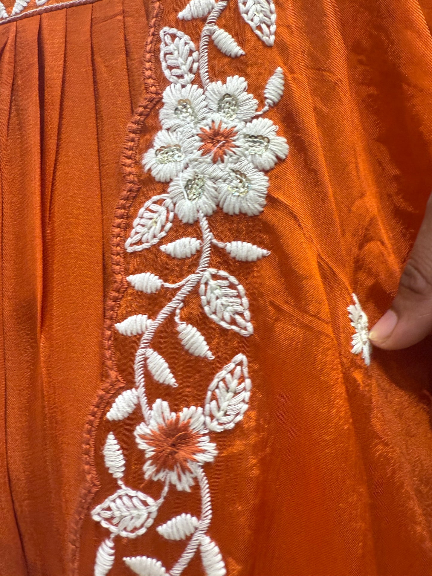 Orange Pure Chinnon Kurti With Pant and Dupatta