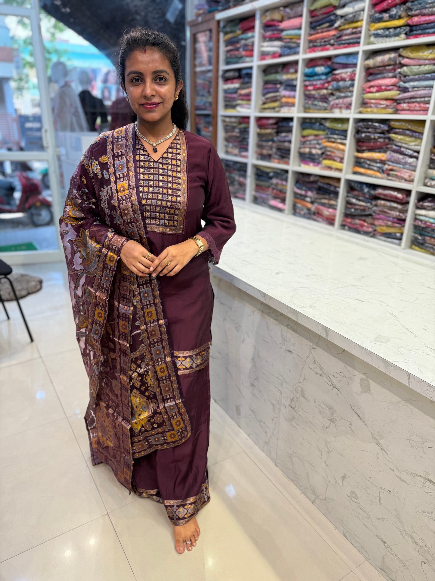 Classy Wine Shade with Beautiful Brasso Dupatta-HSC32