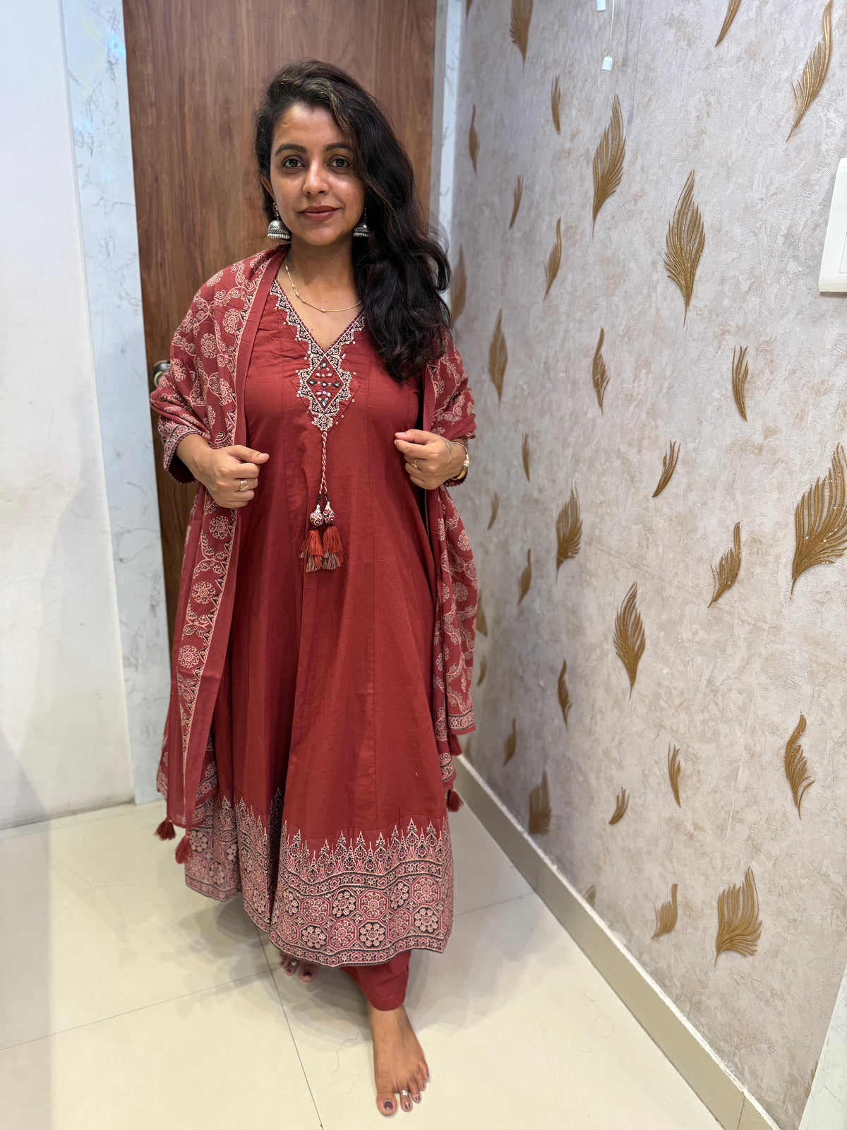 Anarkali Pure Cotton Kurti With Pant and Dupatta -HSC1278