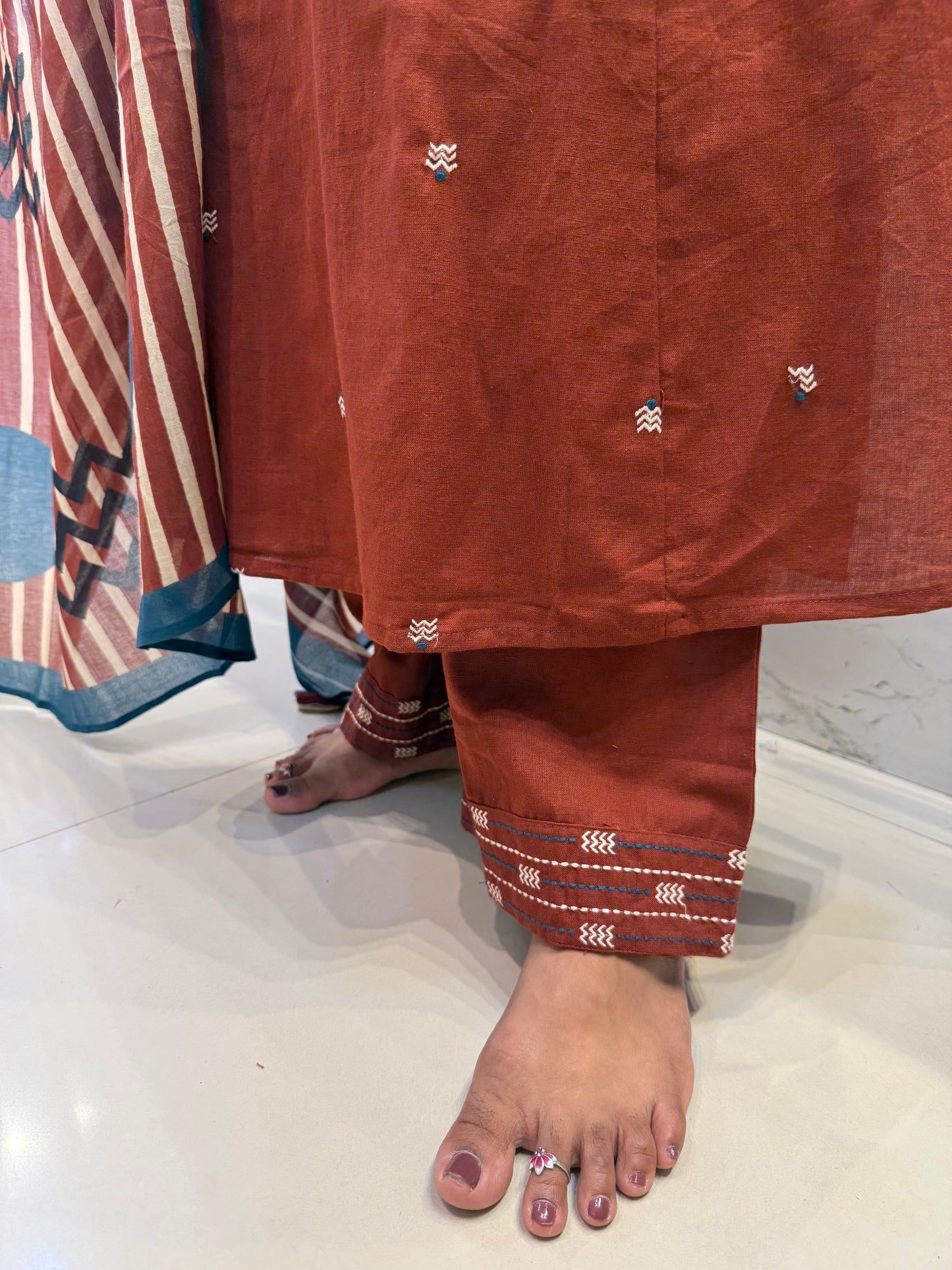 Brown Pure Cotton With Printed Dupatta and Pant