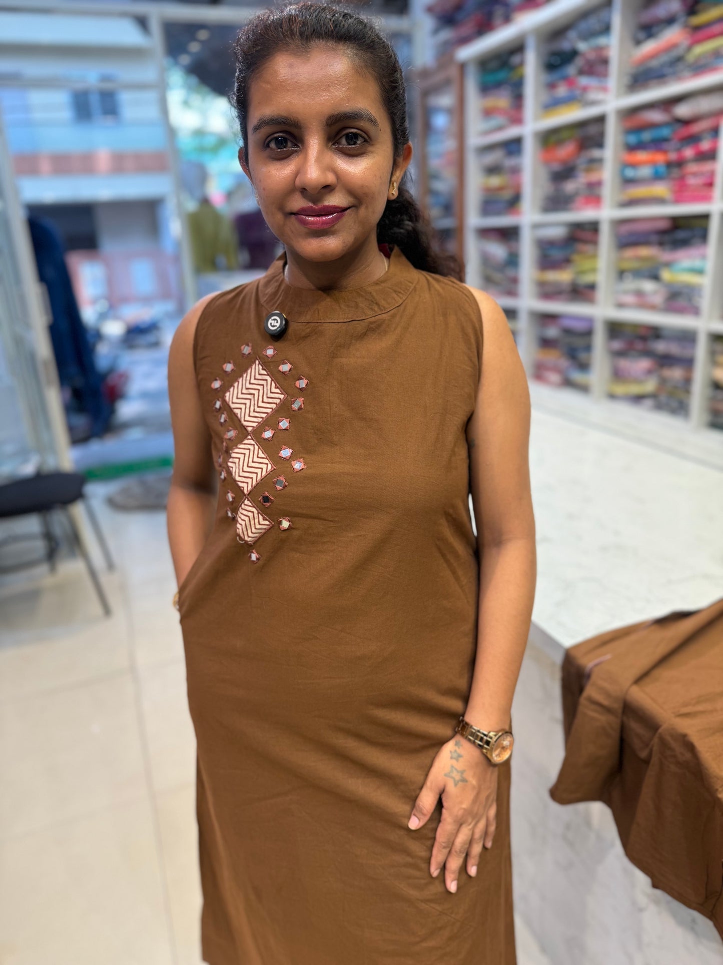Brown Pure Cotton Dhabu Co-ords Set-HSC100