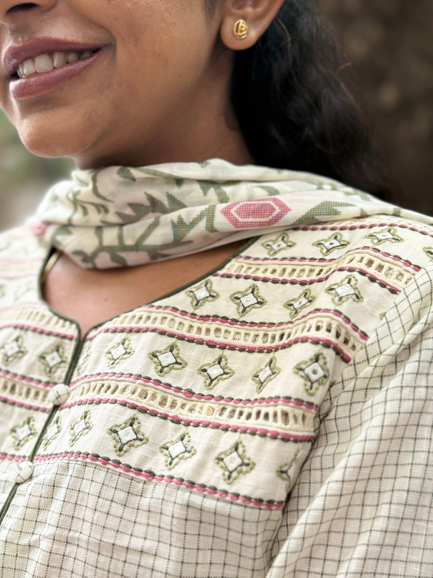 Half White Pure Cotton Kurti With Pant and Dupatta - HSC1156