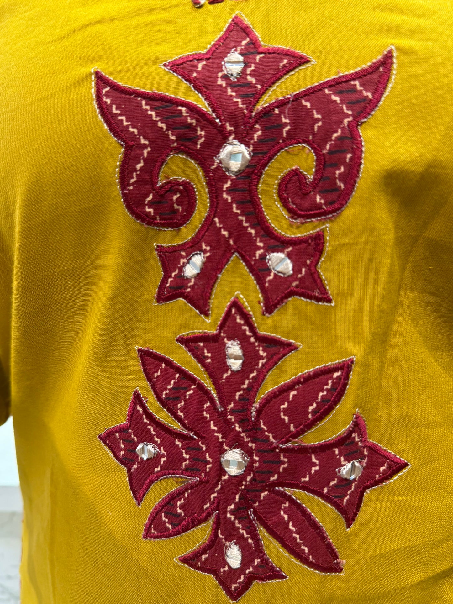 Mustard  Pure Cotton Kurti With Pant and Marron Printed Gajji Silk Dupatta