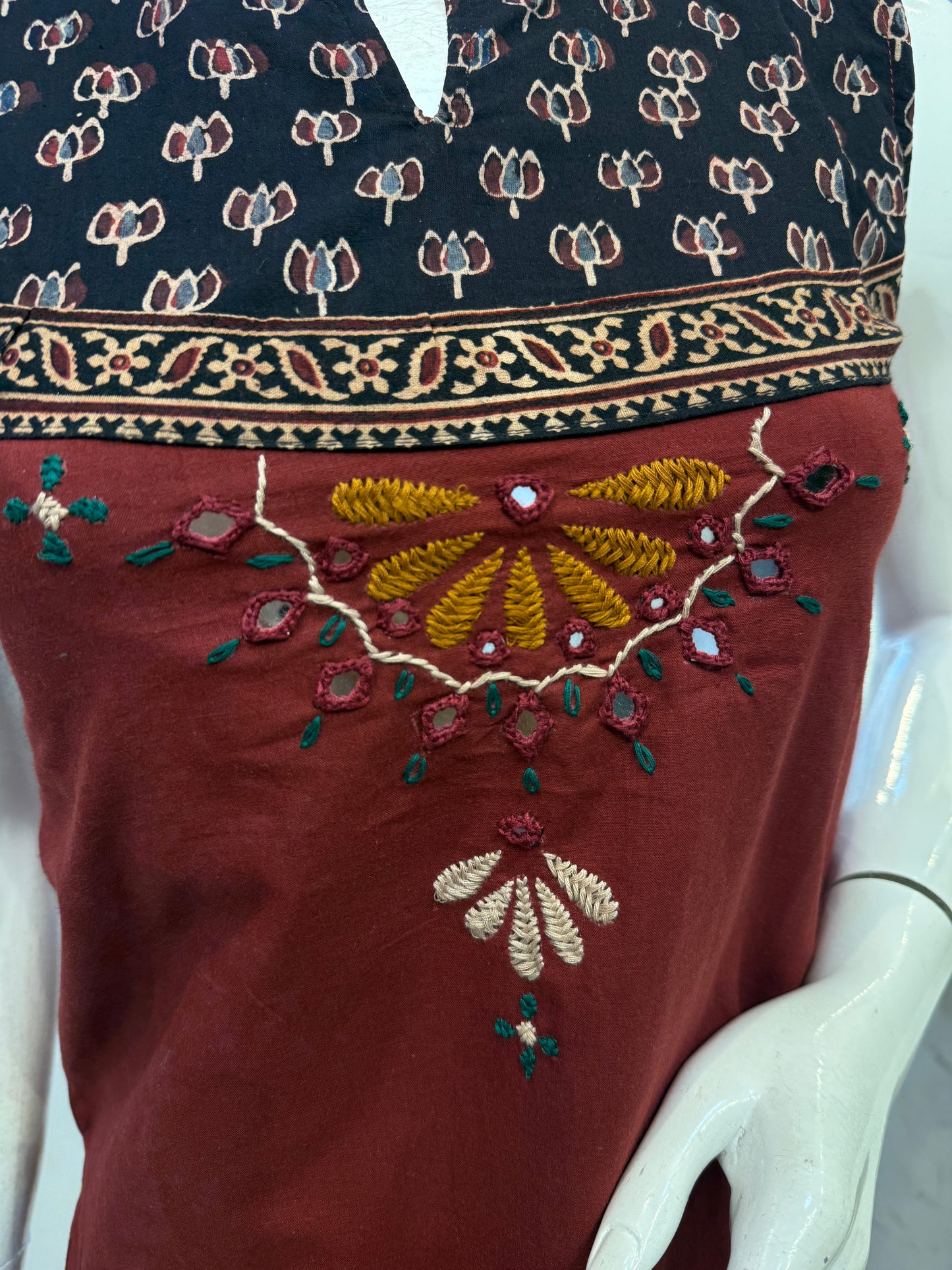 Pure Cotton Dhaabu hand Work Kurti With Pant
