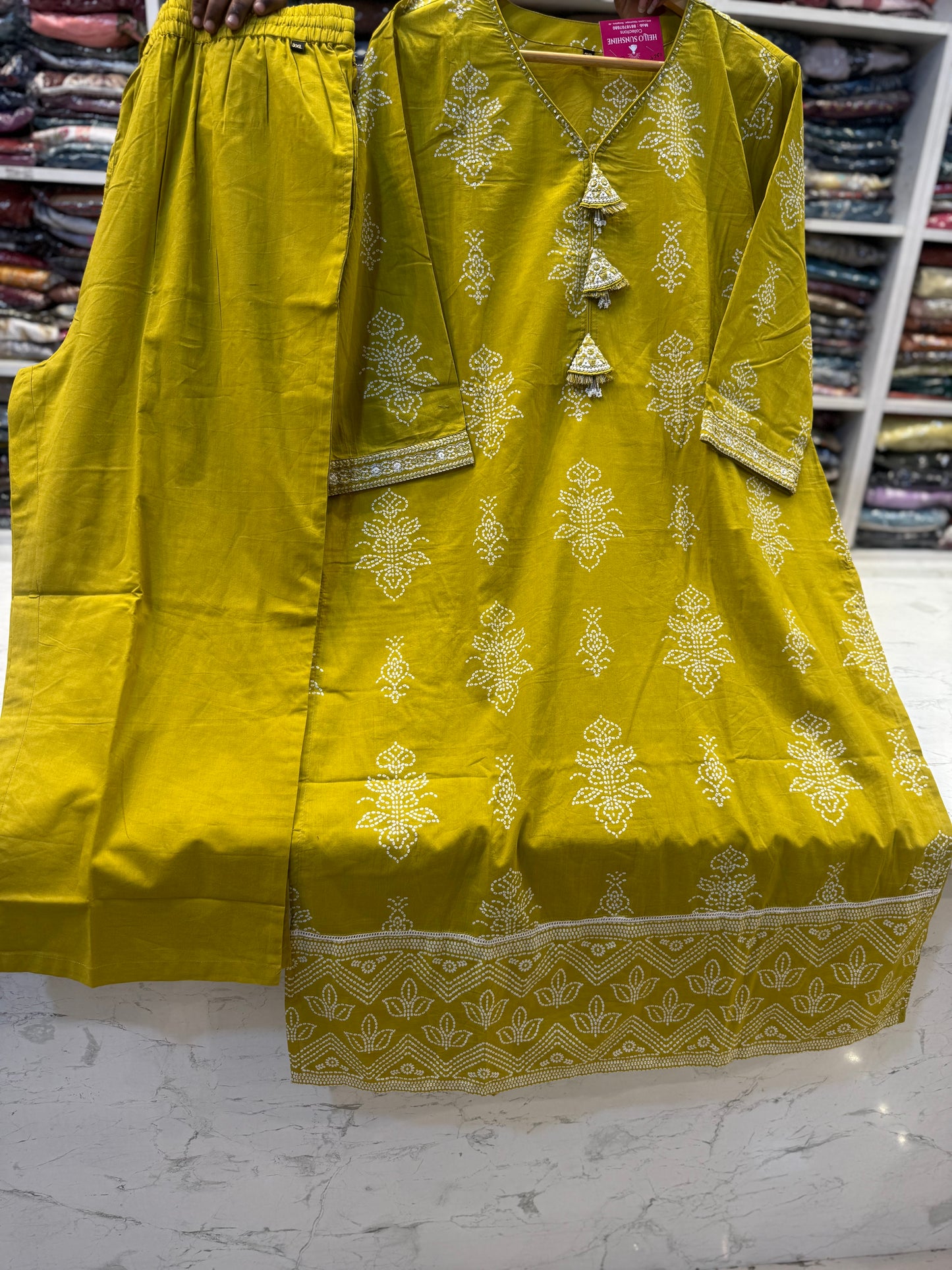 Mustard Pure Cotton Kurti With Pant