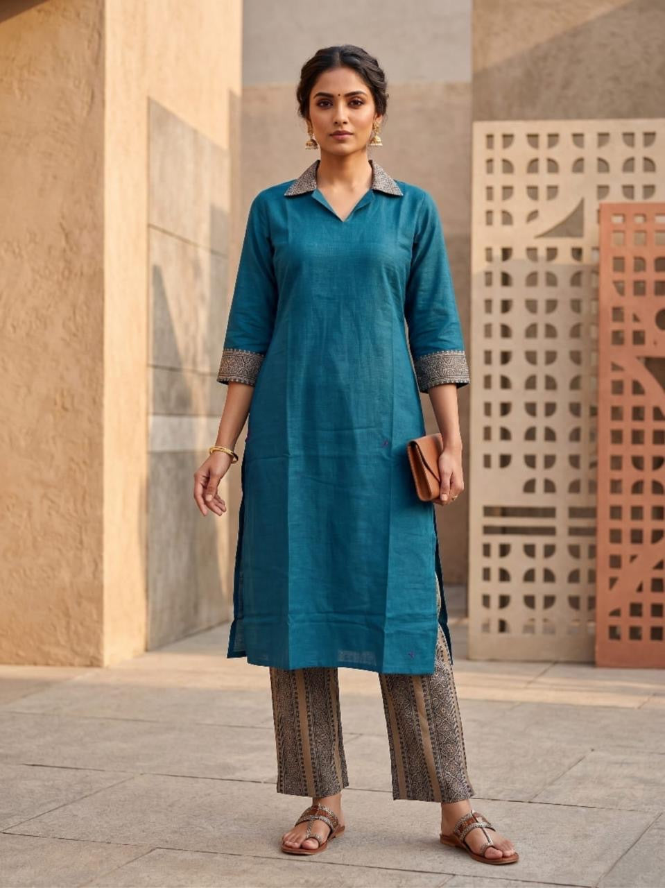 Pure Cotton Kurti With Printed Pant-HSC156