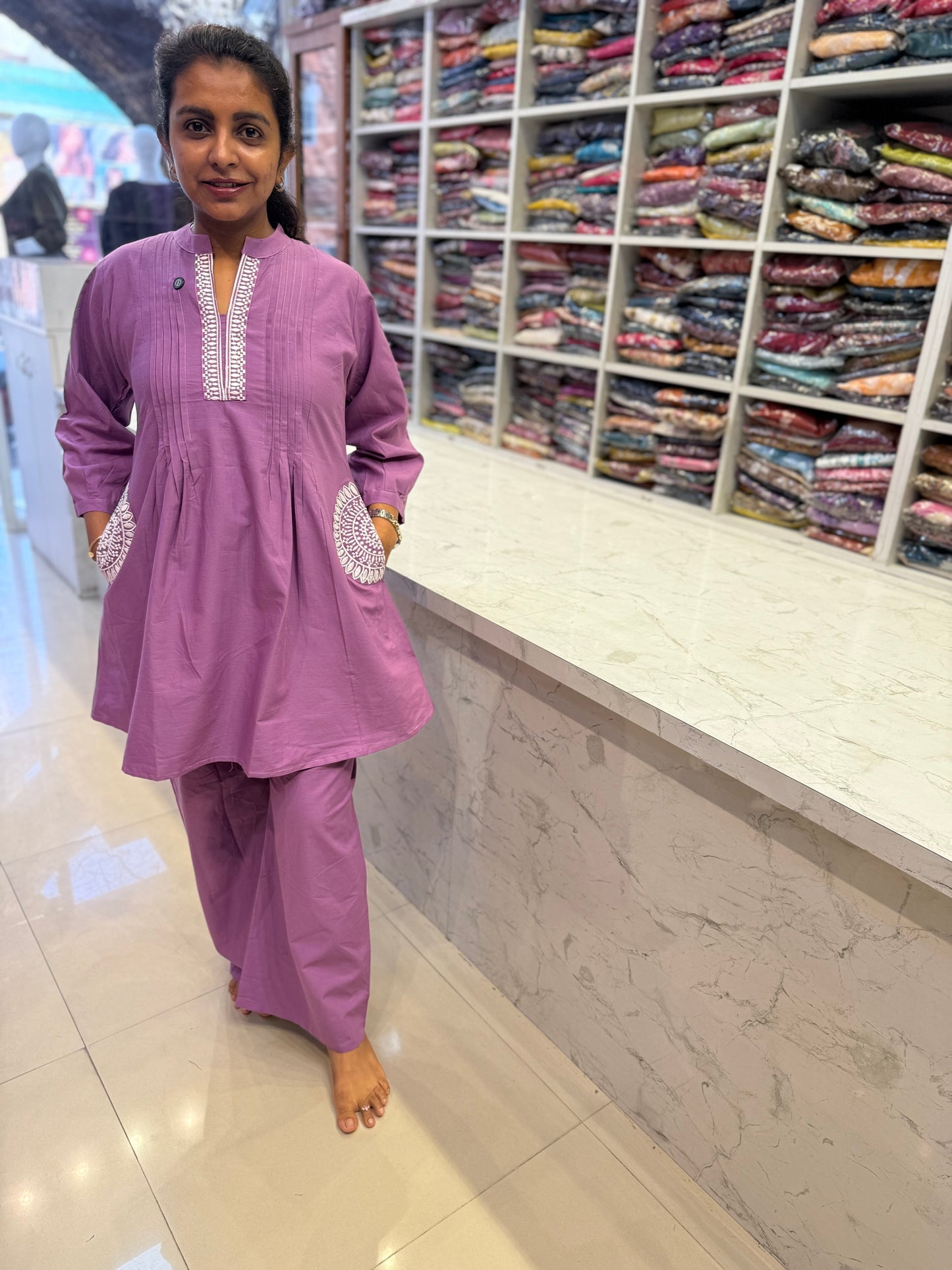Lavender and Pink Cotton Pockets Co-ords Set
