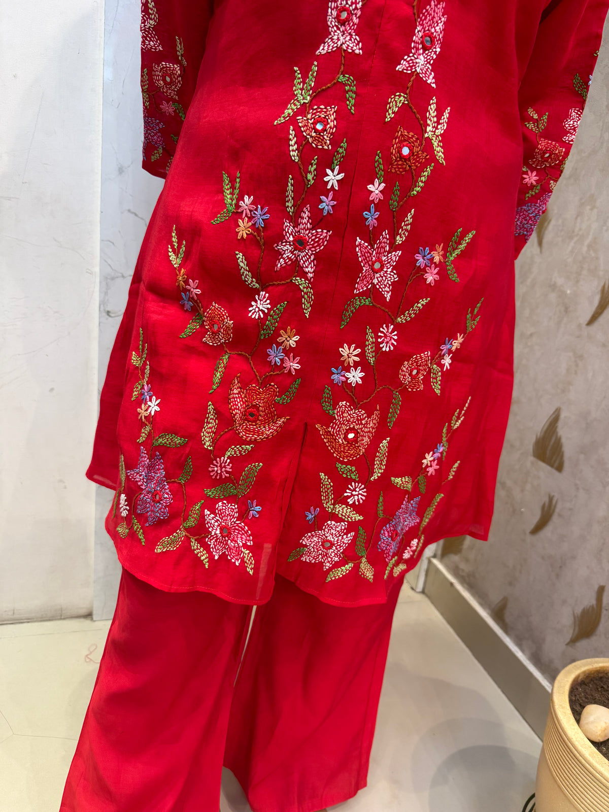 Hand Embroidery Pure Silk Co-ords Set -HSC1232