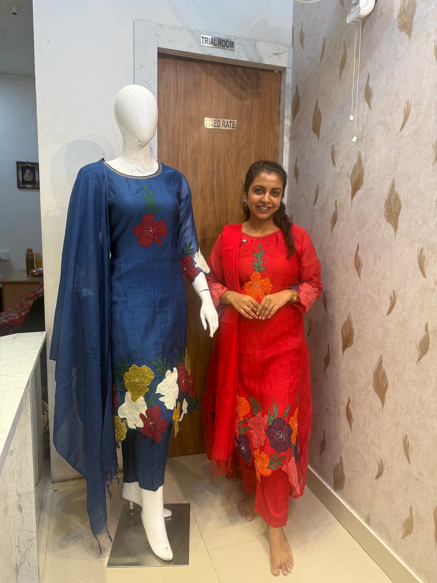 Premium Pure Mul Chanderi Cut Work Kurti With Pant and Dupatta