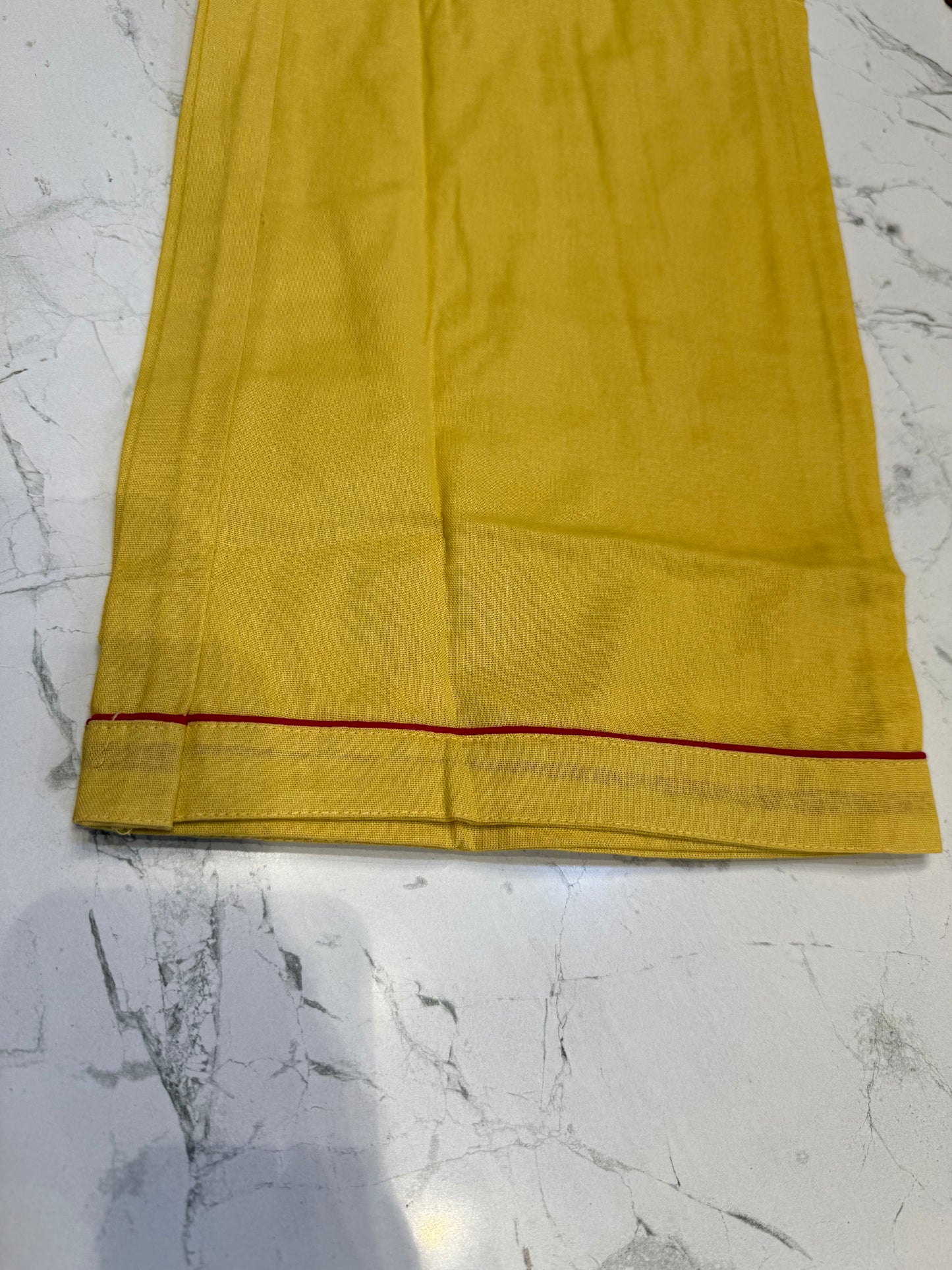 Yellow Cotton Flex Applique Kurti With Pant and Dupatta-HSC170