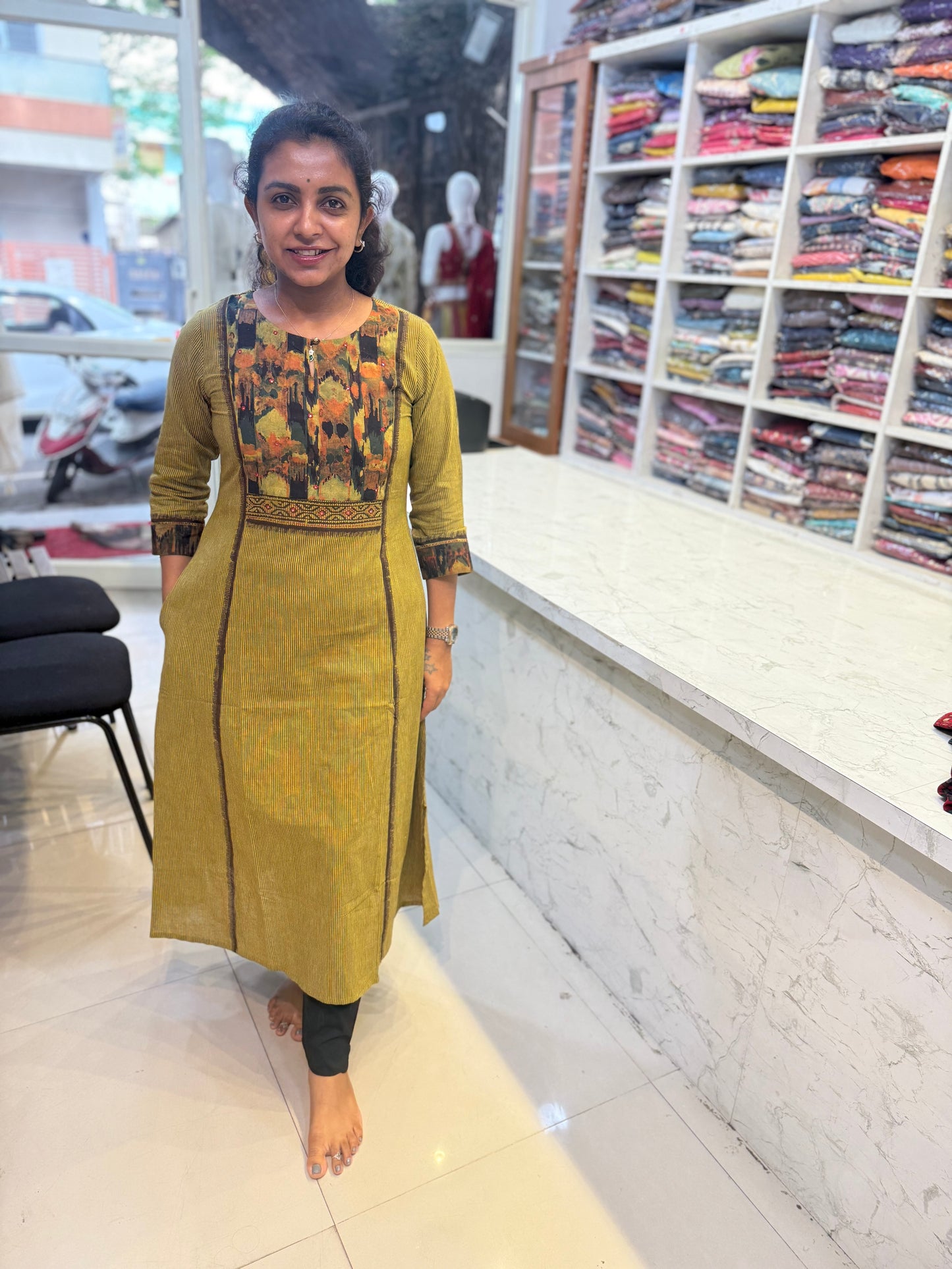 Green A-line With Pockets Kurti