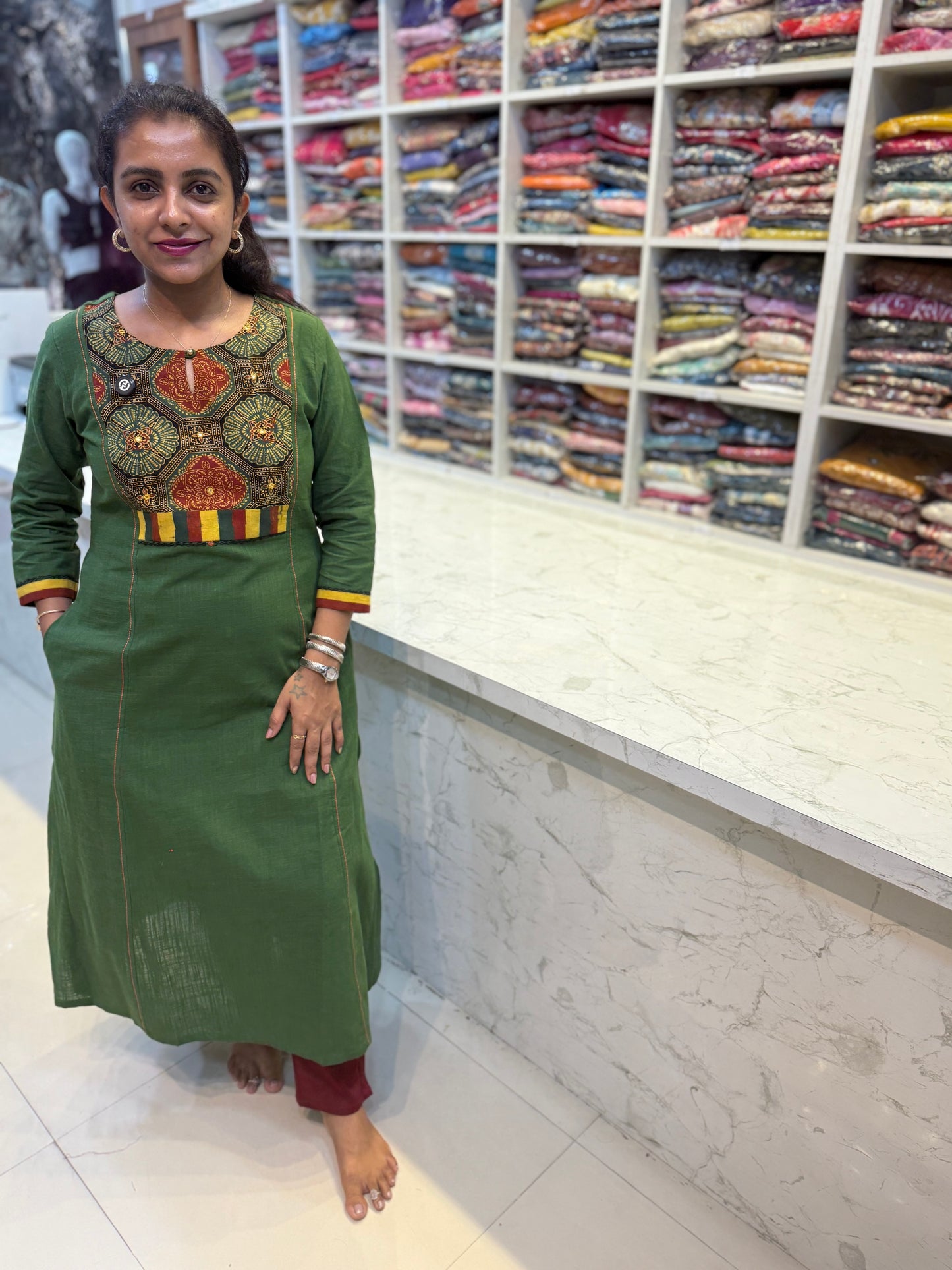 Bottle Green Kurti with pocket