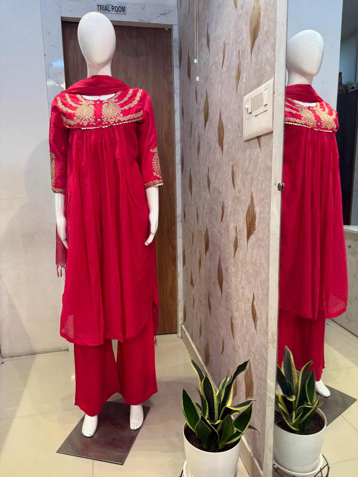 Pink Mul Chanderi Silk Embroidered Kurti With Pant -HSC1298
