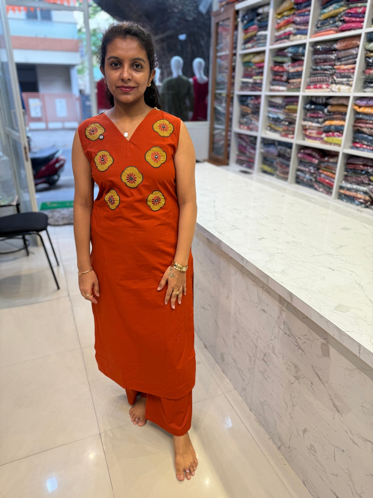 Rust Designer Wear Pure Cotton Co-ords Set-HSC24
