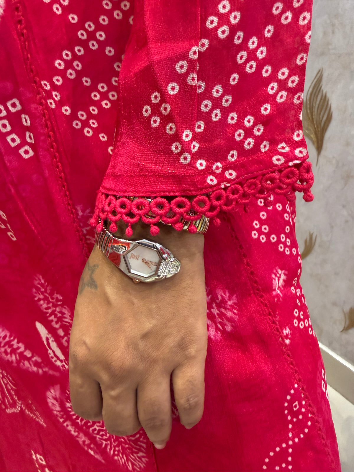 Pure Chinnon Pink Anarkali Printed A-line Kurti With Pant and Dupatta -HSC1301