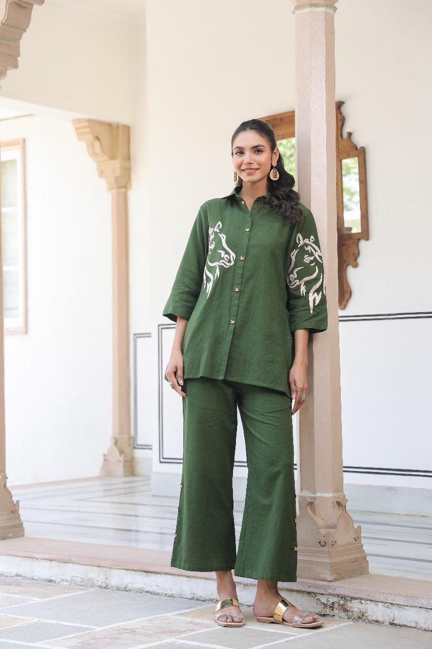 Horse Green and Wine Cotton Flex Co-ords Set