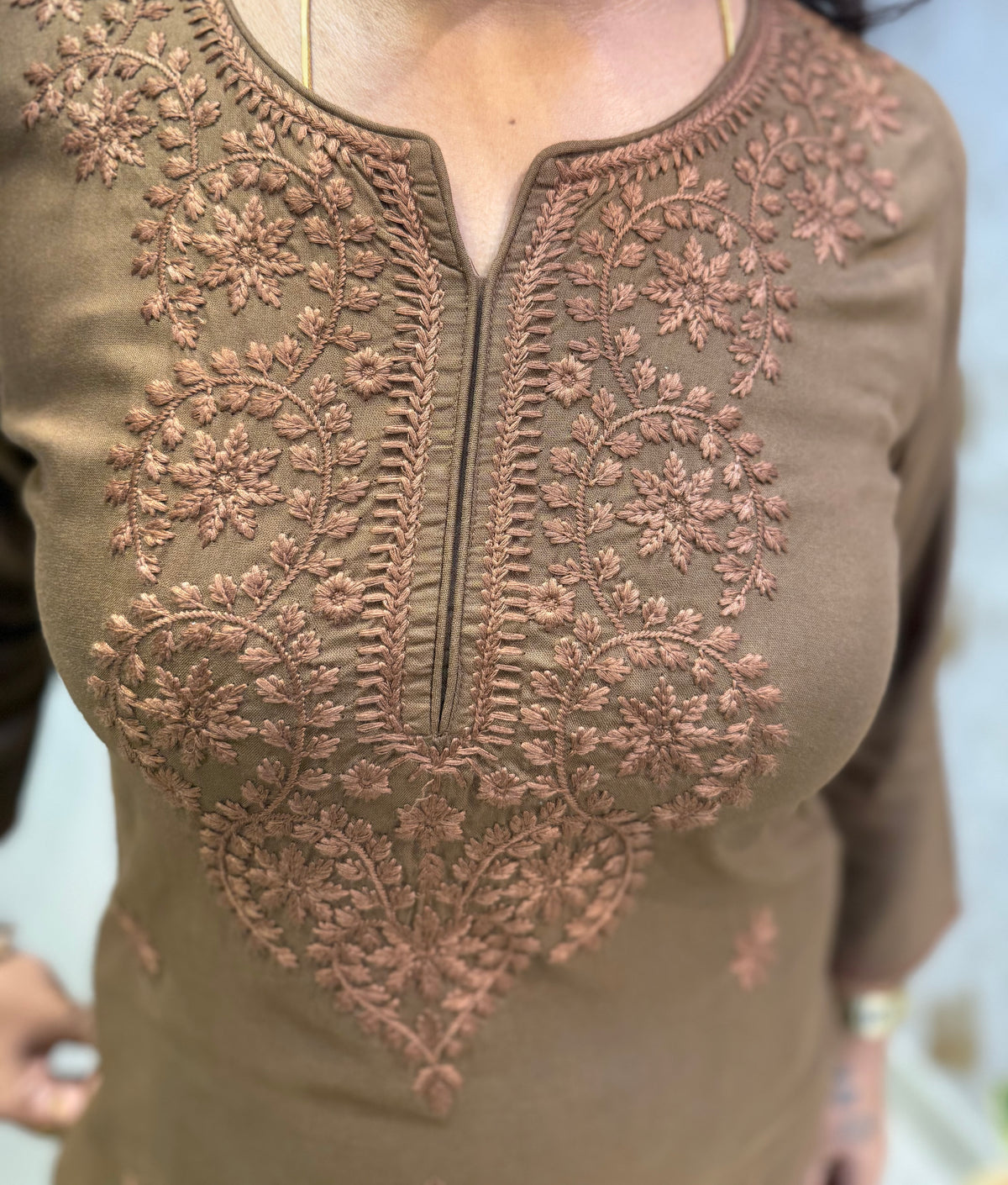 Brown Pure Rayon Chikankari Tunics Top -HSC1249