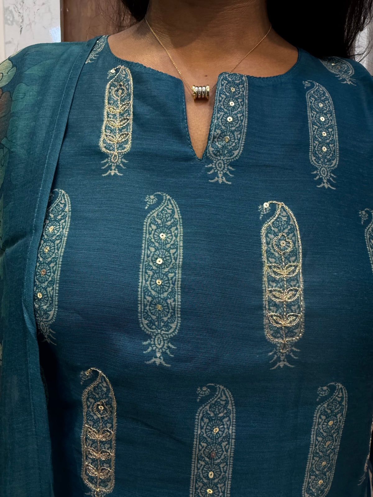 Mango Pure Silk Kurti With pant and Printed Dupatta -HSC1335