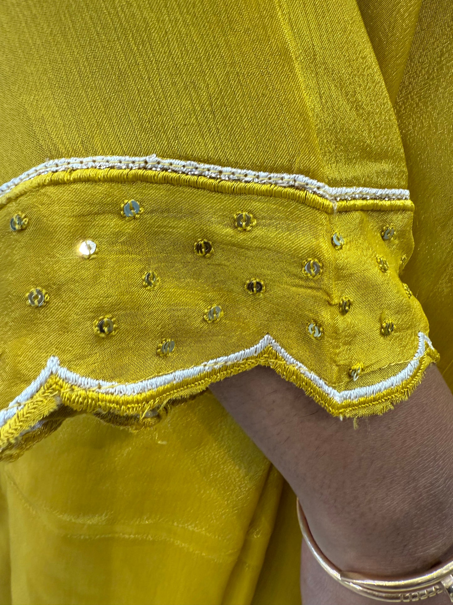 Yellow Pure Chinnon Kurti With Pant and Dupatta