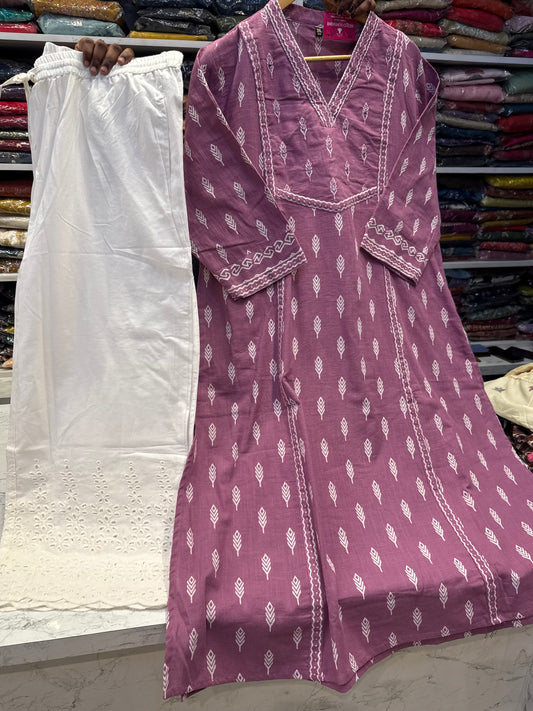 Chikankari Pure Cotton Lavender Co-ords set