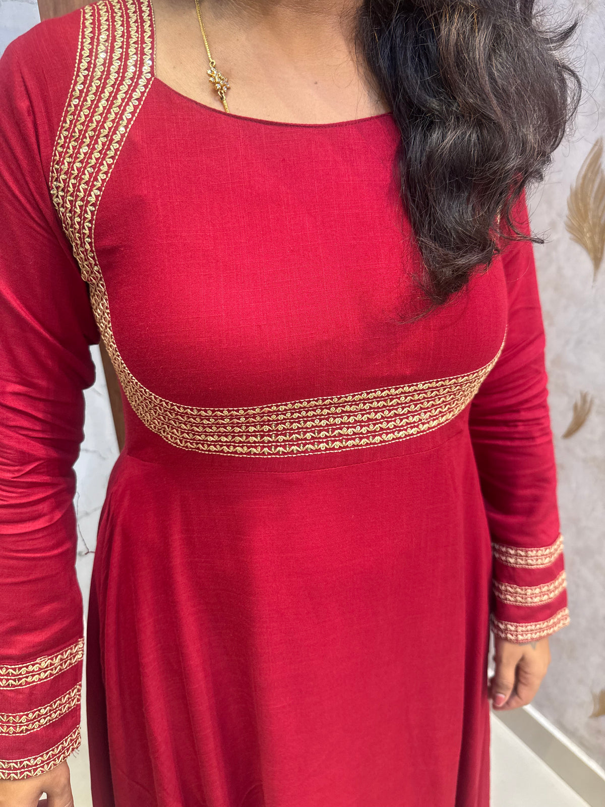Free Earrings Red Anarkali Soft Rayon With Pant and Dupatta - HSC1201
